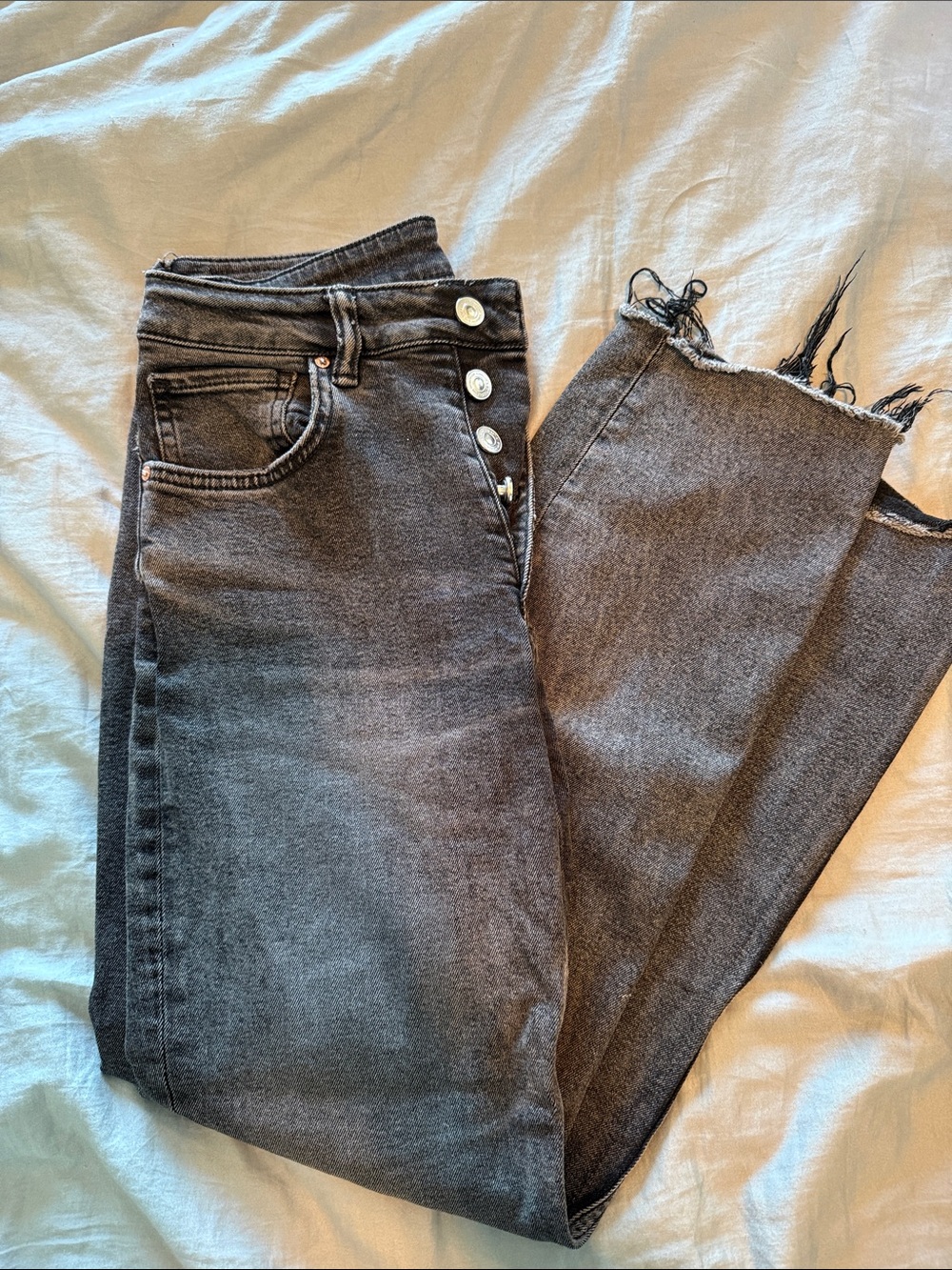 AllSaints High-Rise Charcoal Button-Fly Jeans